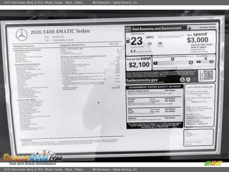 2020 Mercedes-Benz E 450 4Matic Sedan Window Sticker Photo #10