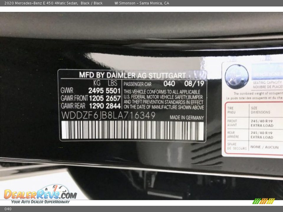 Mercedes-Benz Color Code 040 Black