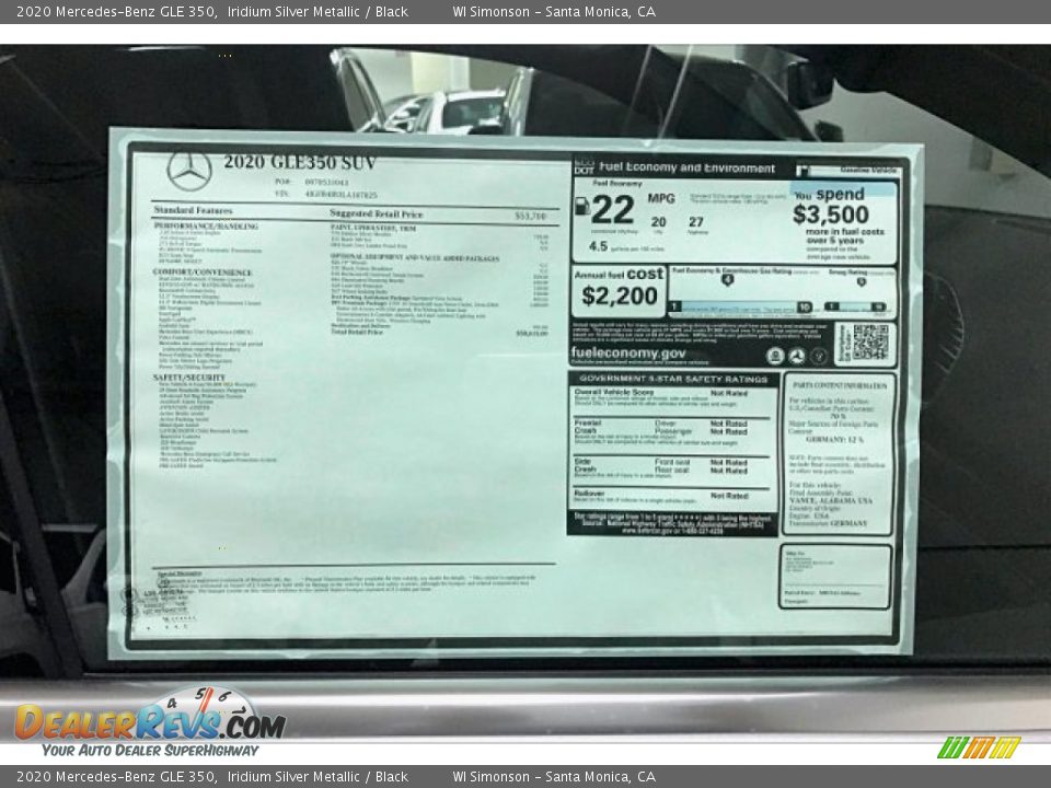 2020 Mercedes-Benz GLE 350 Window Sticker Photo #10