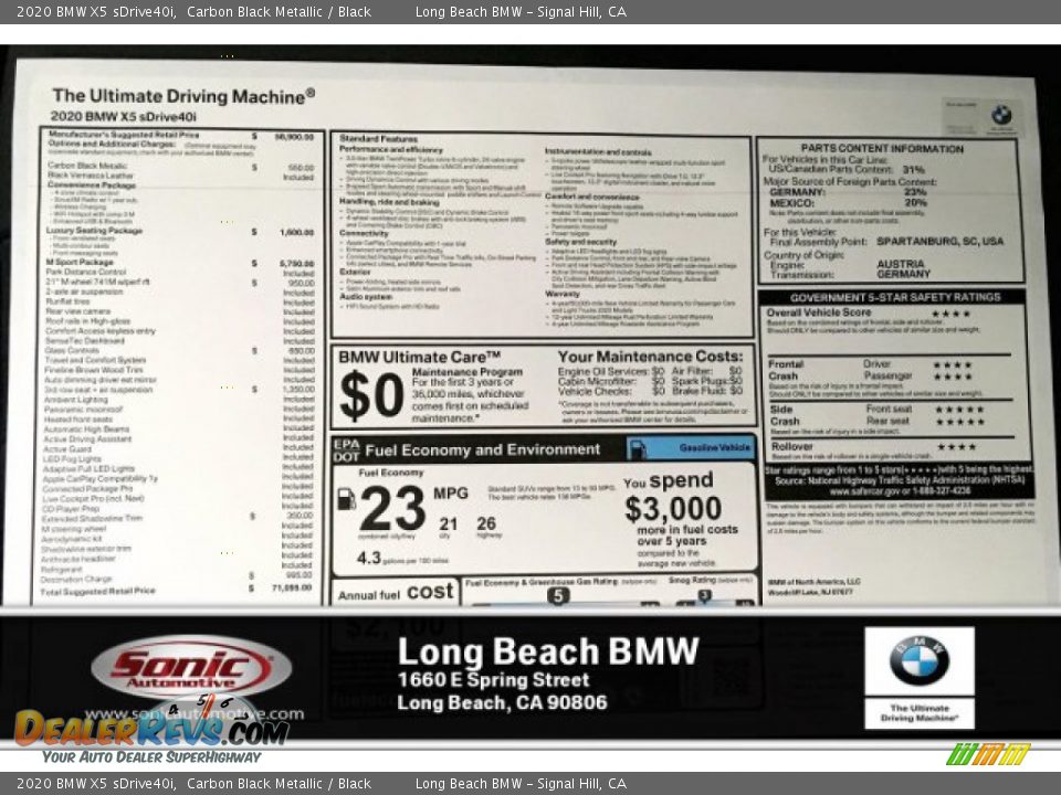 2020 BMW X5 sDrive40i Carbon Black Metallic / Black Photo #10