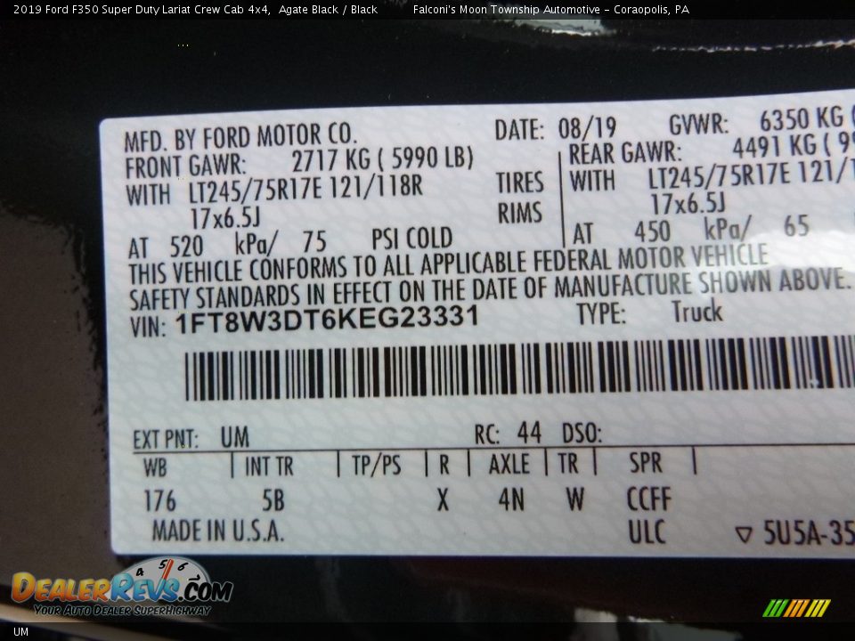 Ford Color Code UM Agate Black