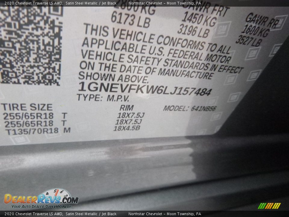 2020 Chevrolet Traverse LS AWD Satin Steel Metallic / Jet Black Photo #15