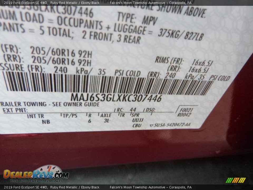 2019 Ford EcoSport SE 4WD Ruby Red Metallic / Ebony Black Photo #12