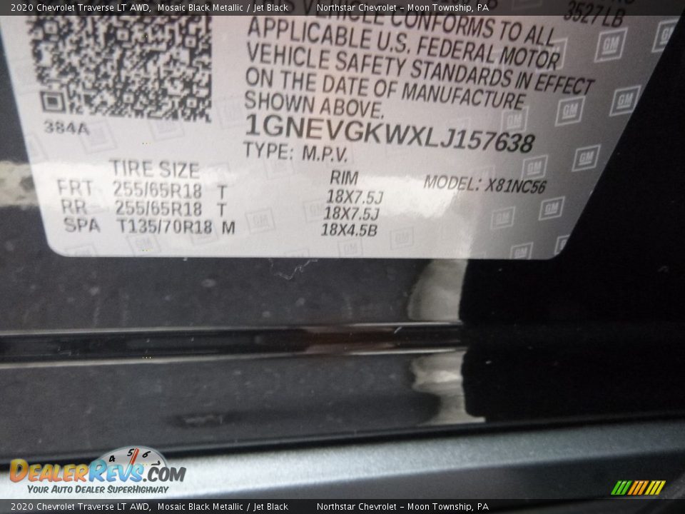 2020 Chevrolet Traverse LT AWD Mosaic Black Metallic / Jet Black Photo #16
