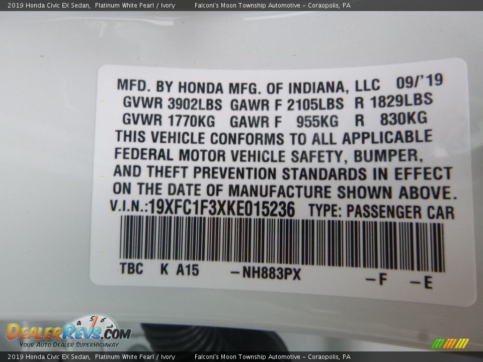 2019 Honda Civic EX Sedan Platinum White Pearl / Ivory Photo #12