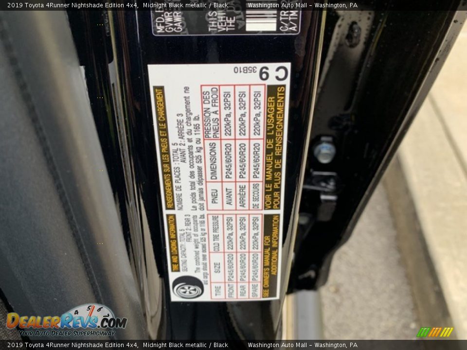 Info Tag of 2019 Toyota 4Runner Nightshade Edition 4x4 Photo #2