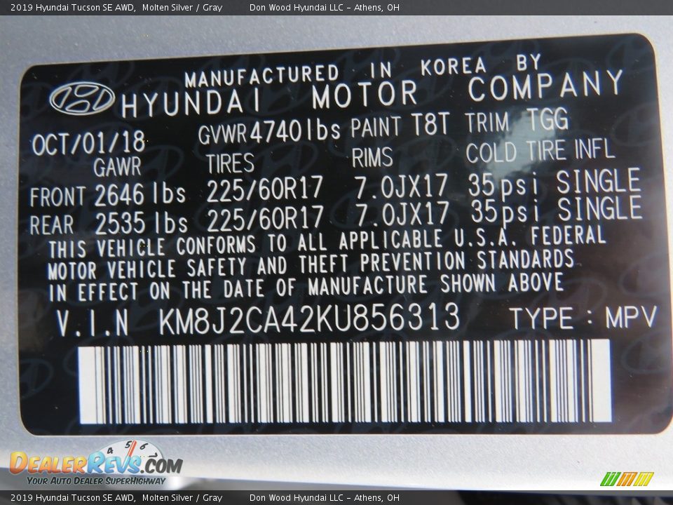 2019 Hyundai Tucson SE AWD Molten Silver / Gray Photo #35