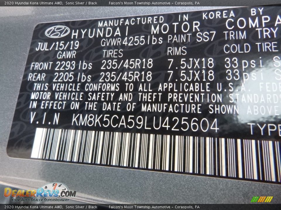 2020 Hyundai Kona Ultimate AWD Sonic Silver / Black Photo #12