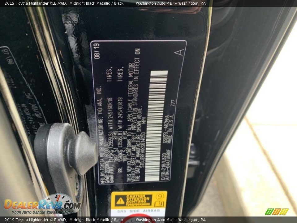 2019 Toyota Highlander XLE AWD Midnight Black Metallic / Black Photo #8