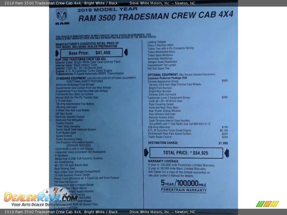 2019 Ram 3500 Tradesman Crew Cab 4x4 Bright White / Black Photo #29