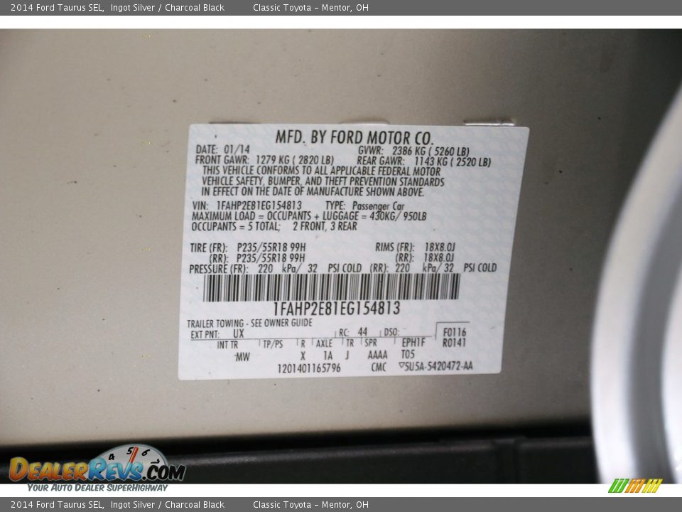 2014 Ford Taurus SEL Ingot Silver / Charcoal Black Photo #21