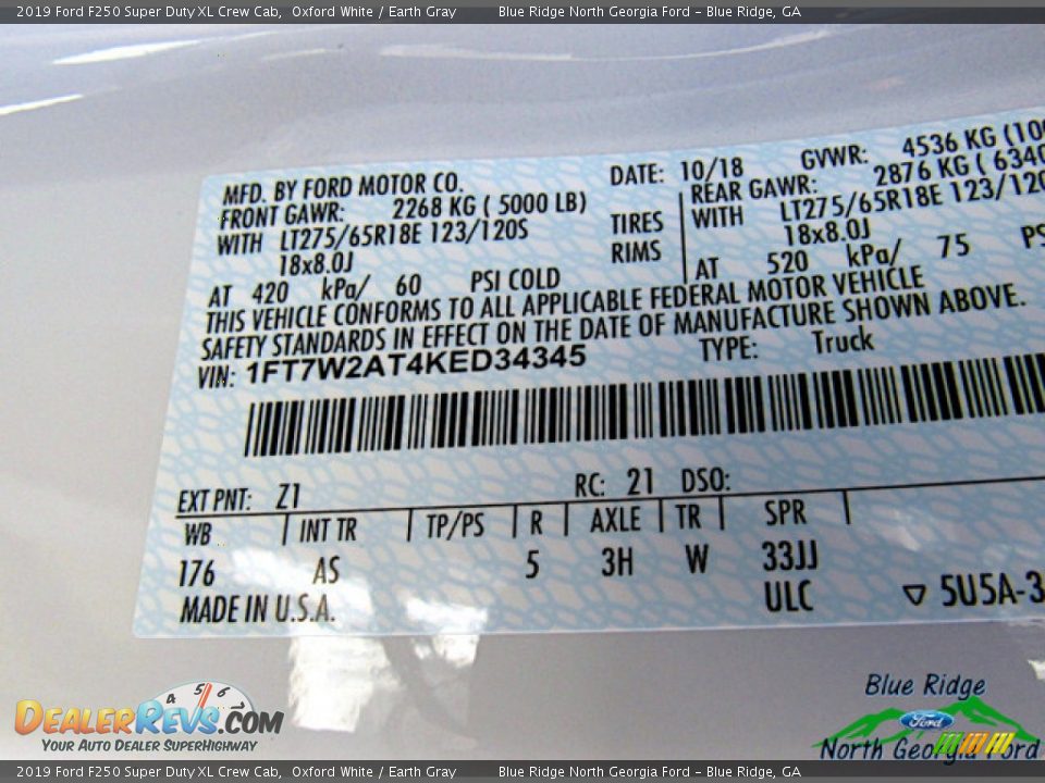 2019 Ford F250 Super Duty XL Crew Cab Oxford White / Earth Gray Photo #29