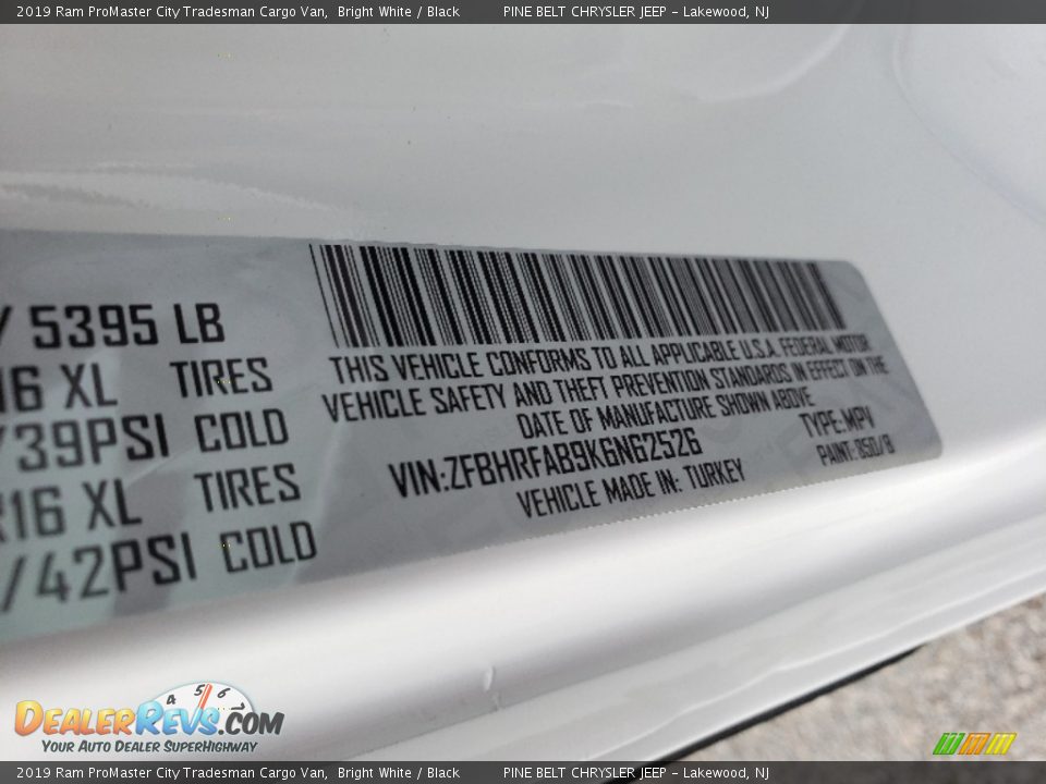 2019 Ram ProMaster City Tradesman Cargo Van Bright White / Black Photo #10