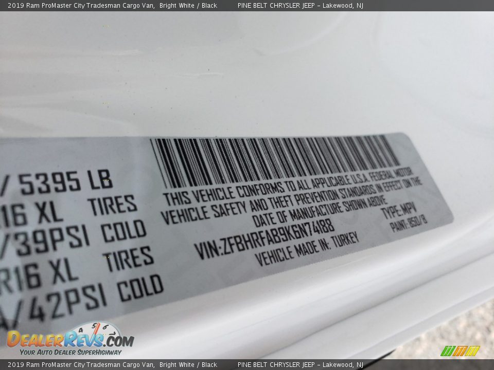 2019 Ram ProMaster City Tradesman Cargo Van Bright White / Black Photo #10