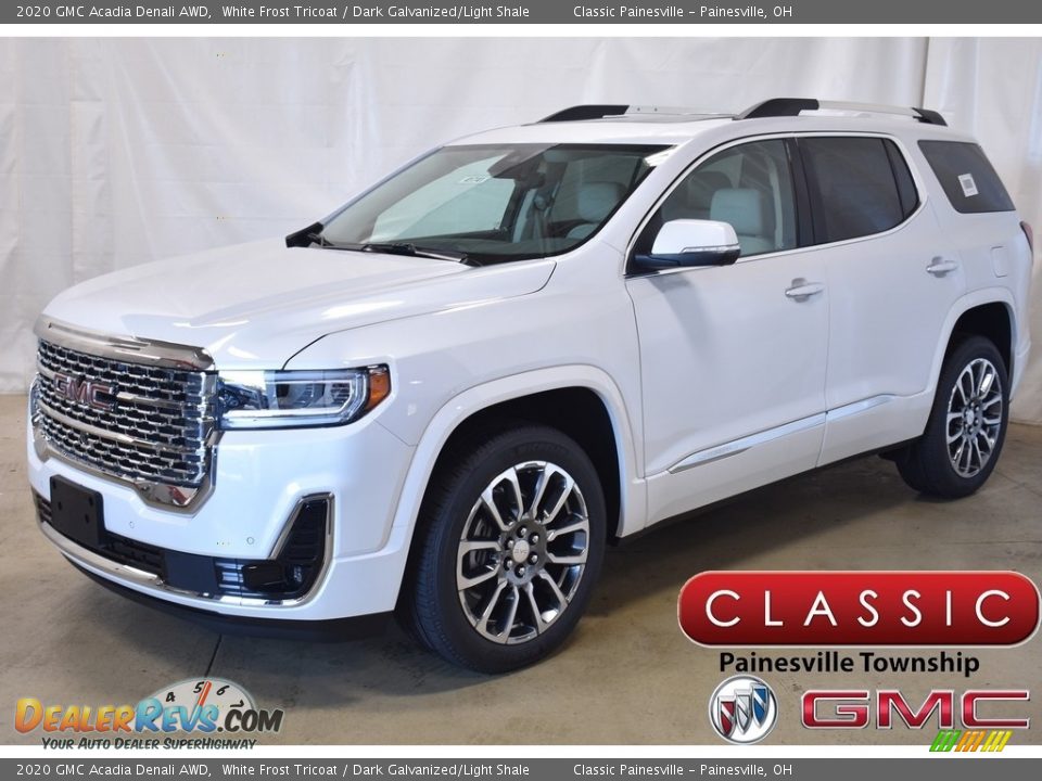 2020 GMC Acadia Denali AWD White Frost Tricoat / Dark Galvanized/Light Shale Photo #1