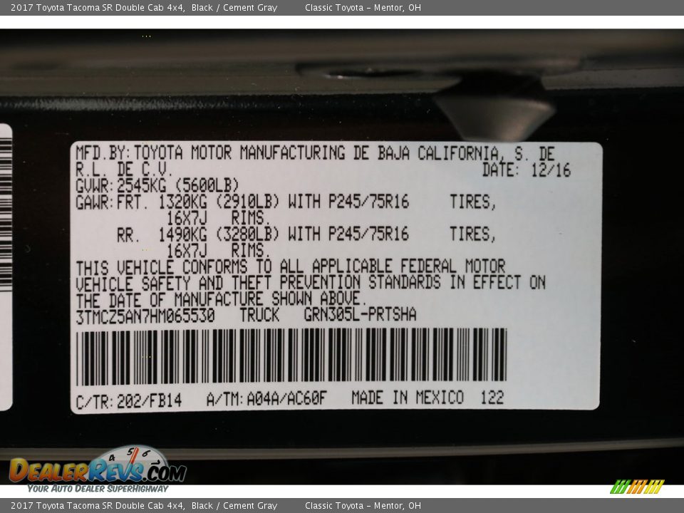 2017 Toyota Tacoma SR Double Cab 4x4 Black / Cement Gray Photo #19