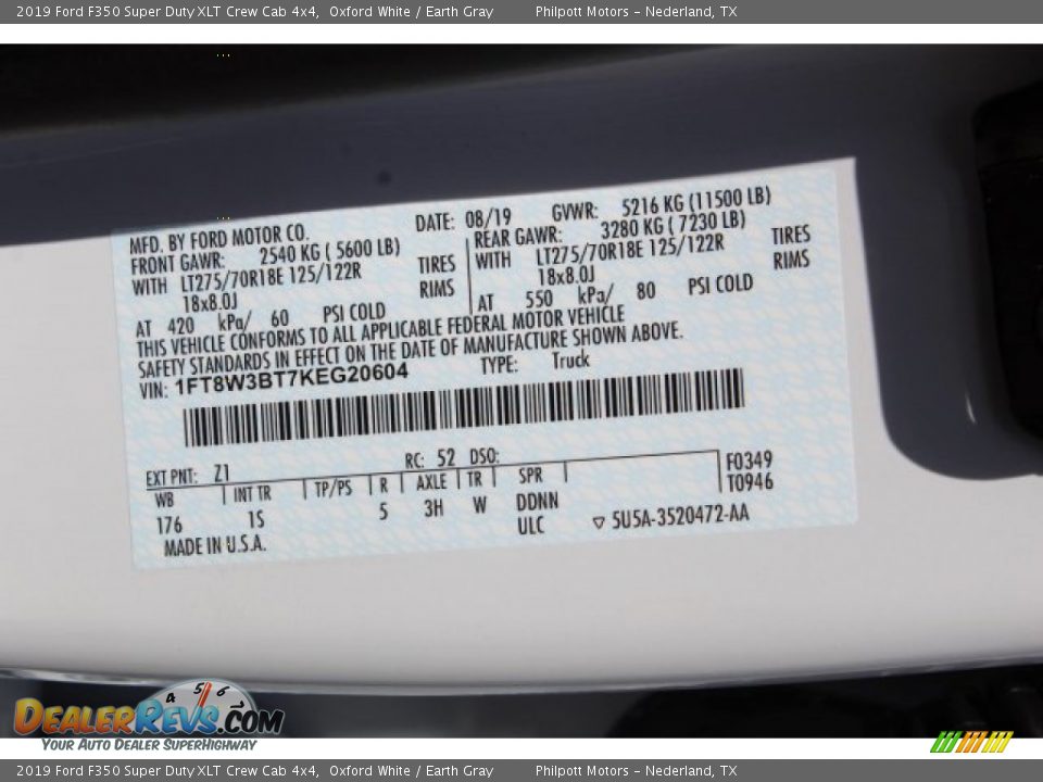 2019 Ford F350 Super Duty XLT Crew Cab 4x4 Oxford White / Earth Gray Photo #22