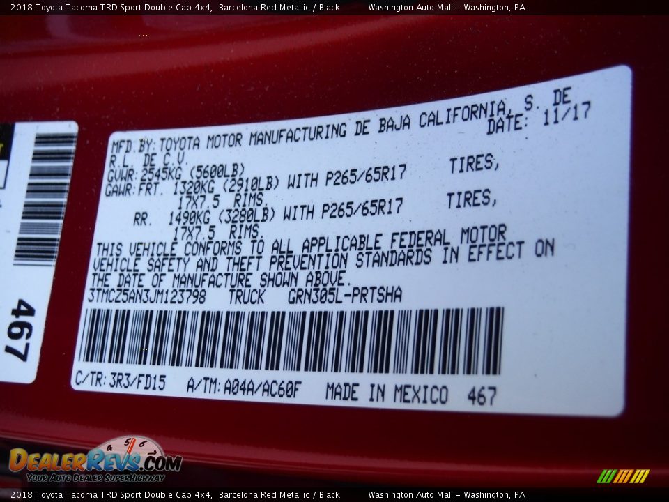 2018 Toyota Tacoma TRD Sport Double Cab 4x4 Barcelona Red Metallic / Black Photo #30