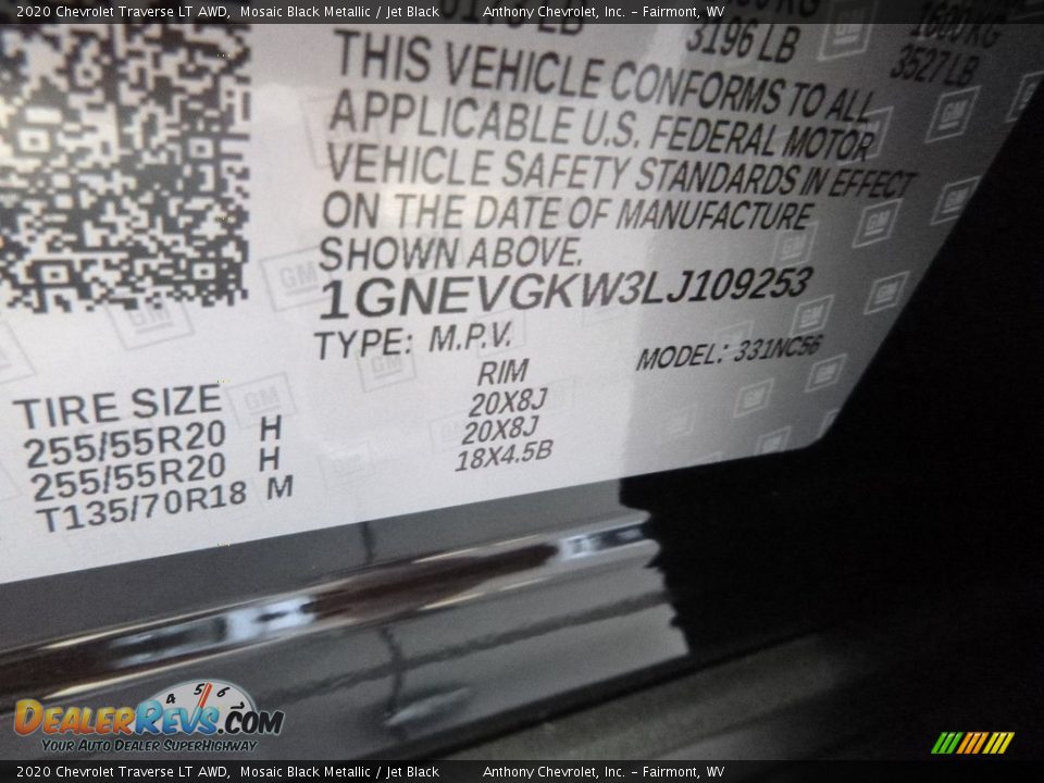 2020 Chevrolet Traverse LT AWD Mosaic Black Metallic / Jet Black Photo #13
