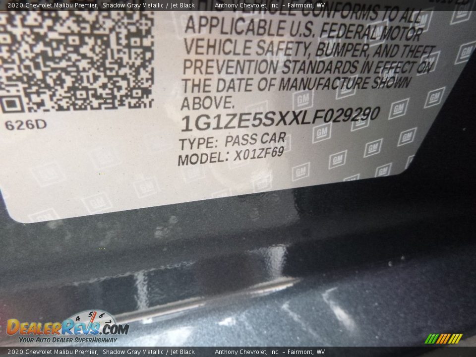 2020 Chevrolet Malibu Premier Shadow Gray Metallic / Jet Black Photo #15