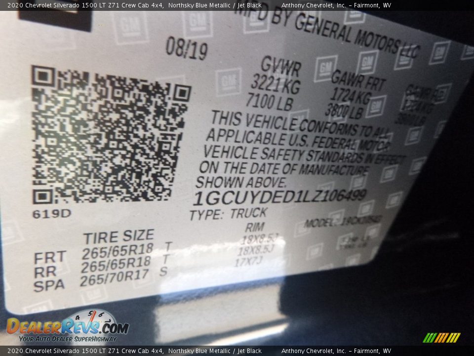 2020 Chevrolet Silverado 1500 LT Z71 Crew Cab 4x4 Northsky Blue Metallic / Jet Black Photo #16