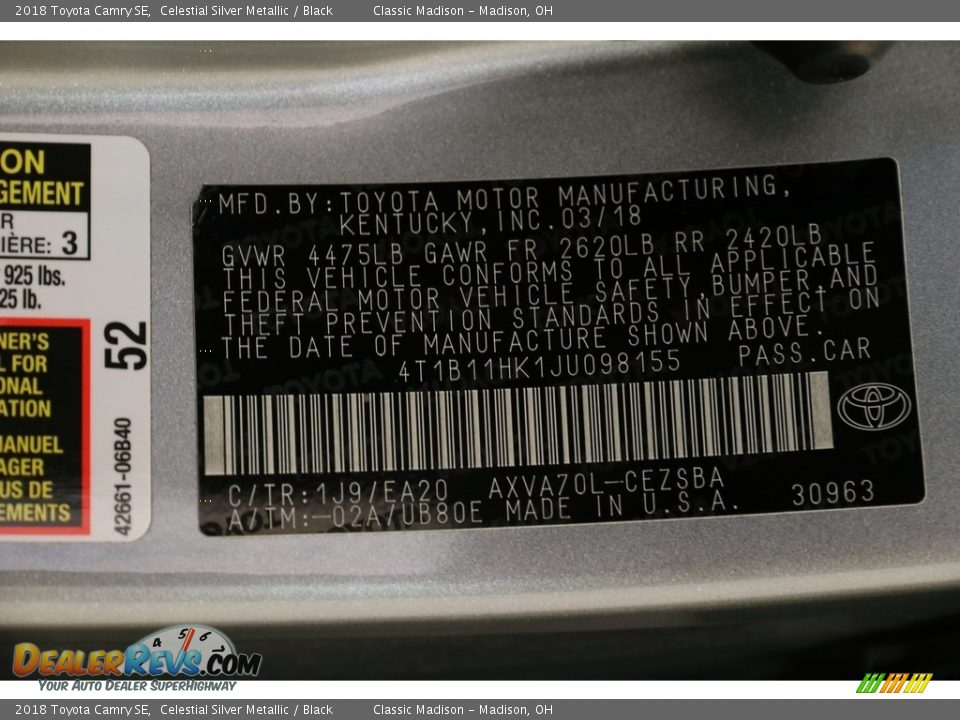 2018 Toyota Camry SE Celestial Silver Metallic / Black Photo #22