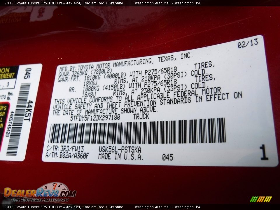2013 Toyota Tundra SR5 TRD CrewMax 4x4 Radiant Red / Graphite Photo #32