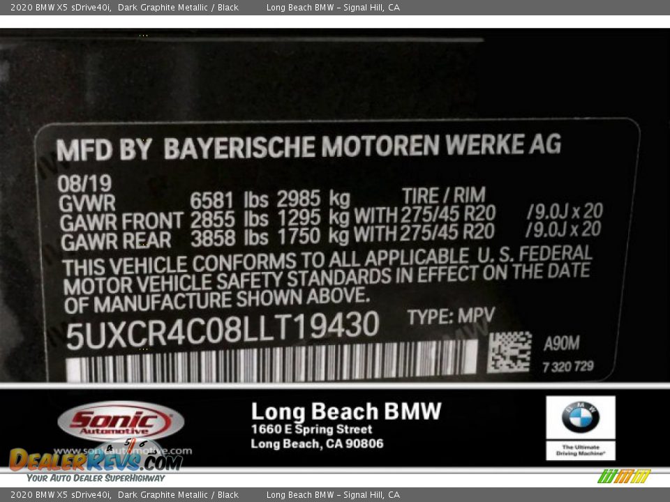 2020 BMW X5 sDrive40i Dark Graphite Metallic / Black Photo #11