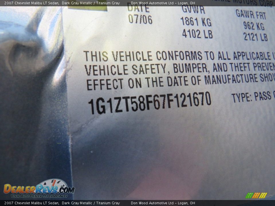2007 Chevrolet Malibu LT Sedan Dark Gray Metallic / Titanium Gray Photo #27