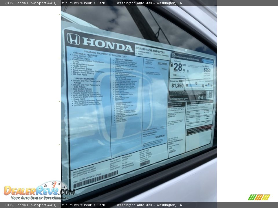 2019 Honda HR-V Sport AWD Platinum White Pearl / Black Photo #15