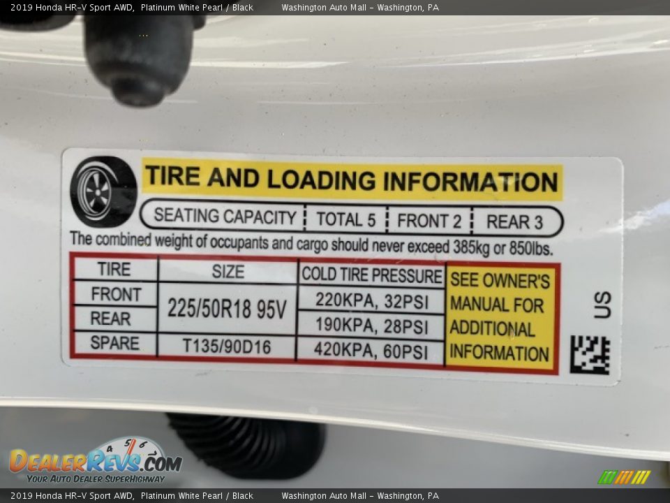 2019 Honda HR-V Sport AWD Platinum White Pearl / Black Photo #8