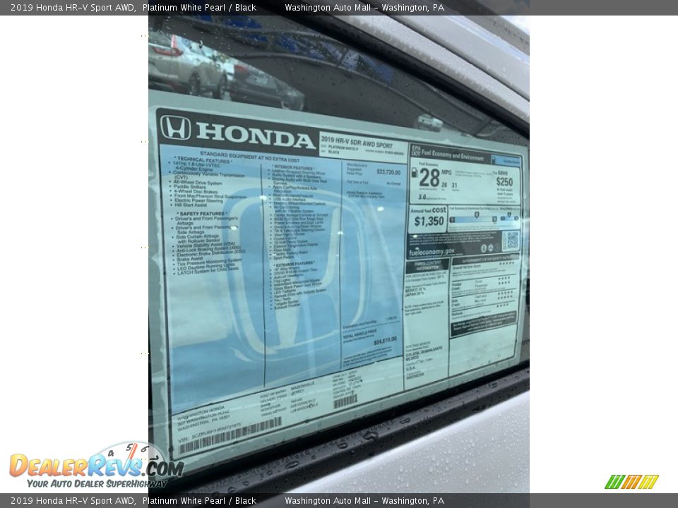 2019 Honda HR-V Sport AWD Platinum White Pearl / Black Photo #15