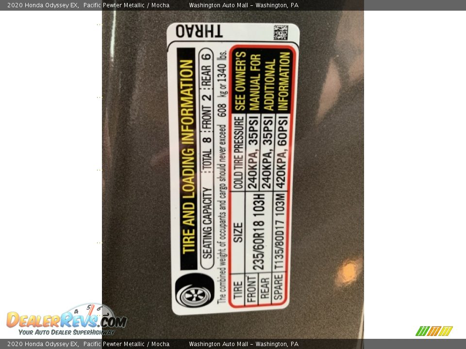 2020 Honda Odyssey EX Pacific Pewter Metallic / Mocha Photo #8