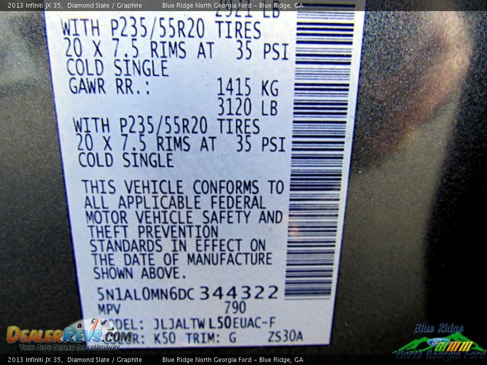 2013 Infiniti JX 35 Diamond Slate / Graphite Photo #31