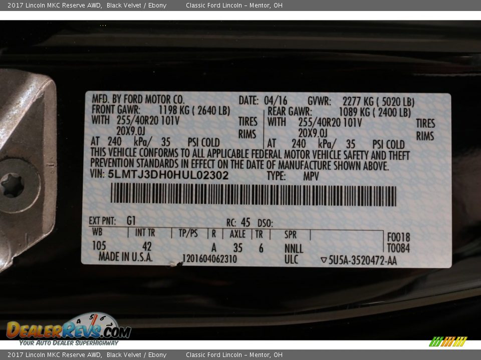 2017 Lincoln MKC Reserve AWD Black Velvet / Ebony Photo #27