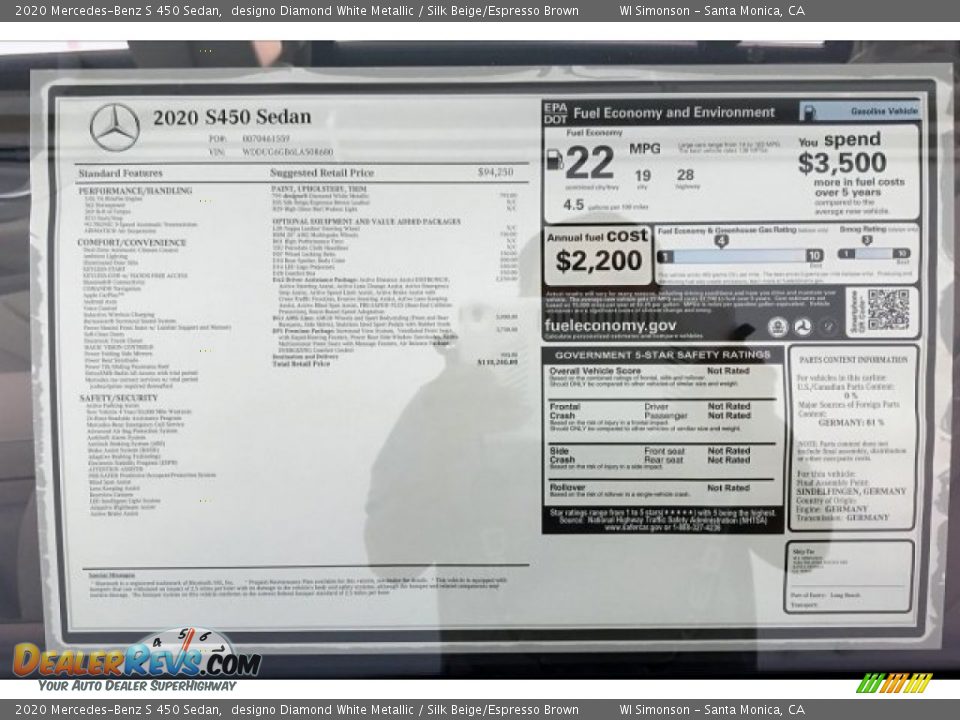 2020 Mercedes-Benz S 450 Sedan Window Sticker Photo #10