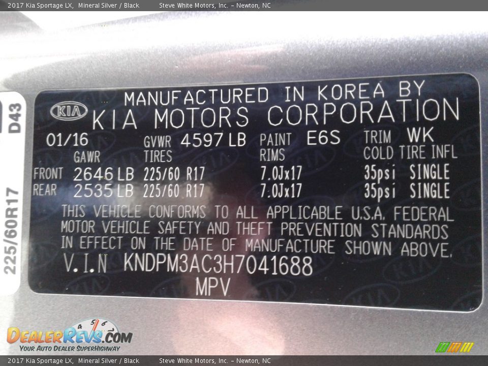 2017 Kia Sportage LX Mineral Silver / Black Photo #28