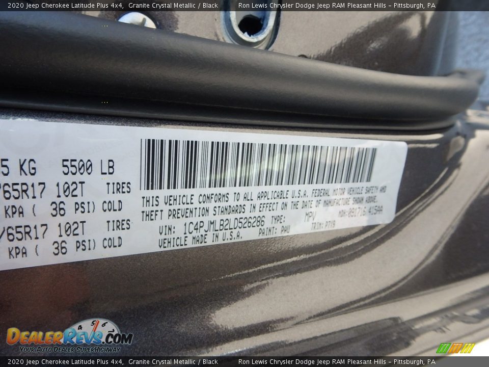 2020 Jeep Cherokee Latitude Plus 4x4 Granite Crystal Metallic / Black Photo #15