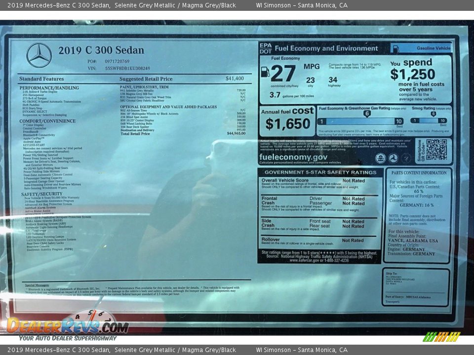 2019 Mercedes-Benz C 300 Sedan Selenite Grey Metallic / Magma Grey/Black Photo #11