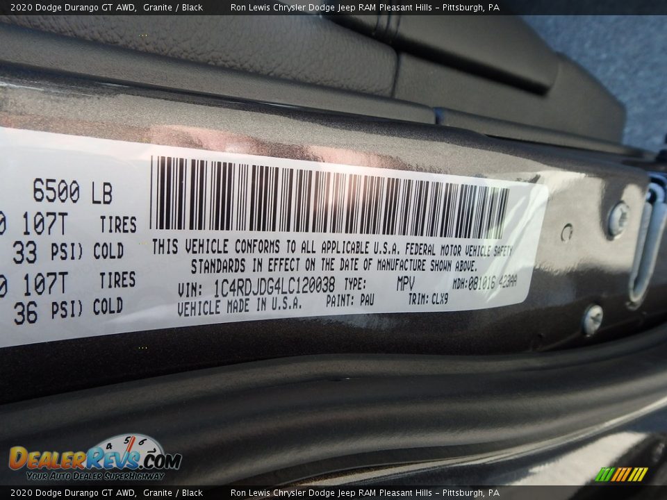 2020 Dodge Durango GT AWD Granite / Black Photo #15