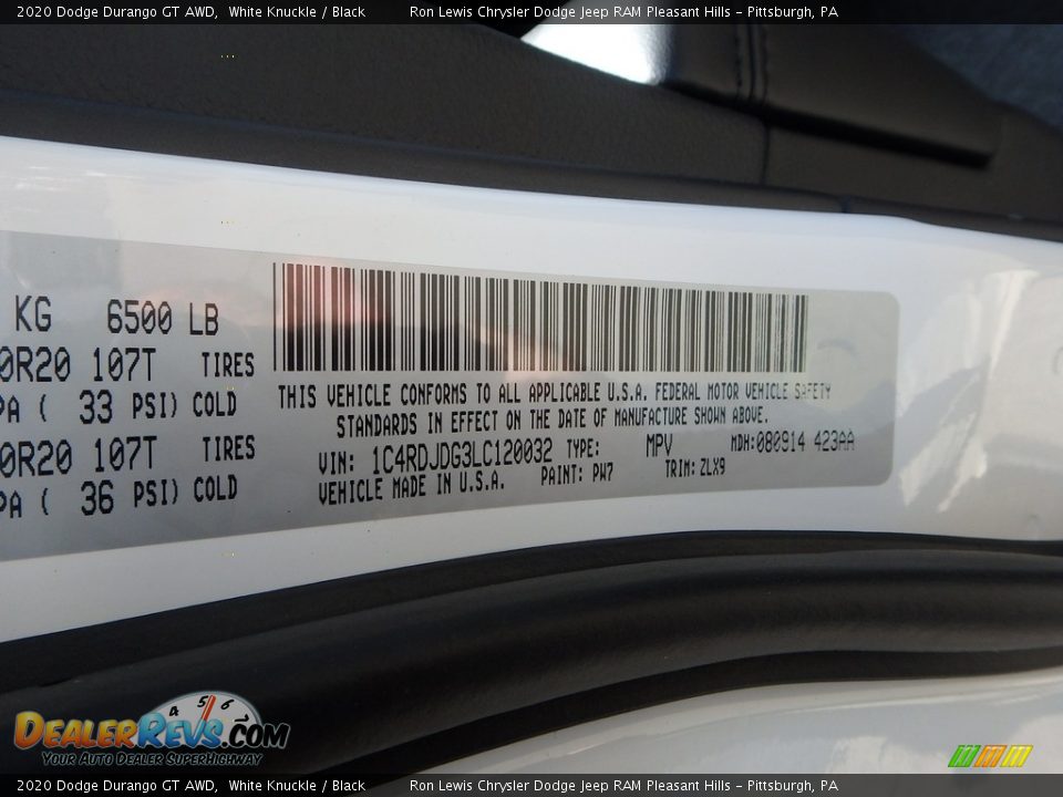 2020 Dodge Durango GT AWD White Knuckle / Black Photo #15