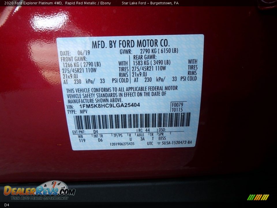 Ford Color Code D4 Rapid Red Metallic