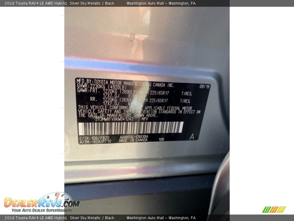 2019 Toyota RAV4 LE AWD Hybrid Silver Sky Metallic / Black Photo #11