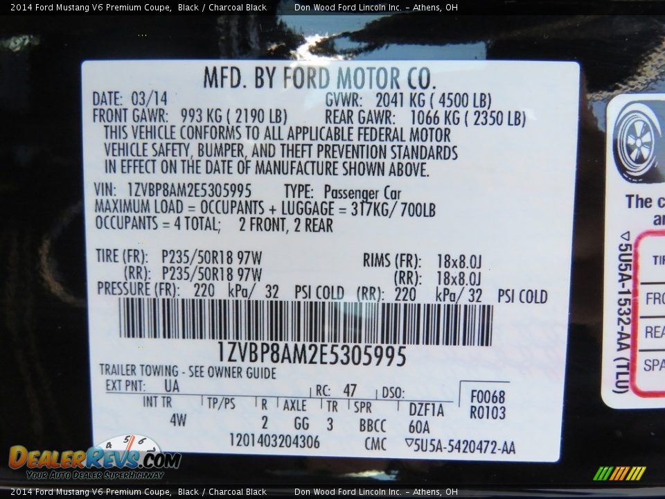 2014 Ford Mustang V6 Premium Coupe Black / Charcoal Black Photo #34