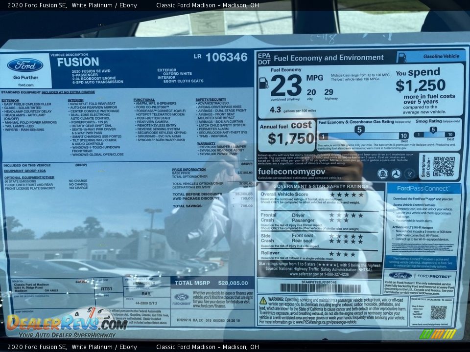 2020 Ford Fusion SE Window Sticker Photo #6