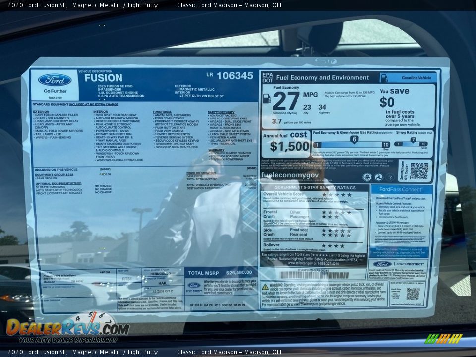 2020 Ford Fusion SE Window Sticker Photo #7