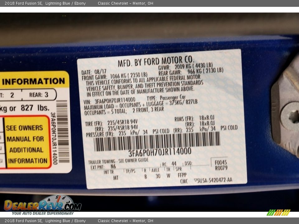 2018 Ford Fusion SE Lightning Blue / Ebony Photo #17