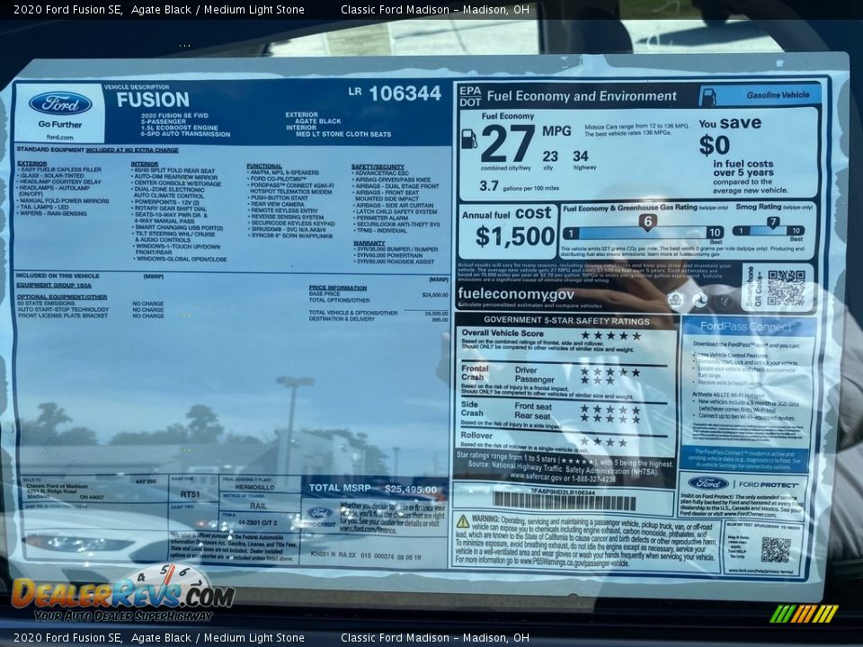 2020 Ford Fusion SE Window Sticker Photo #7