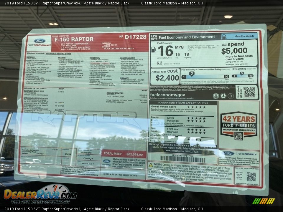 2019 Ford F150 SVT Raptor SuperCrew 4x4 Window Sticker Photo #7