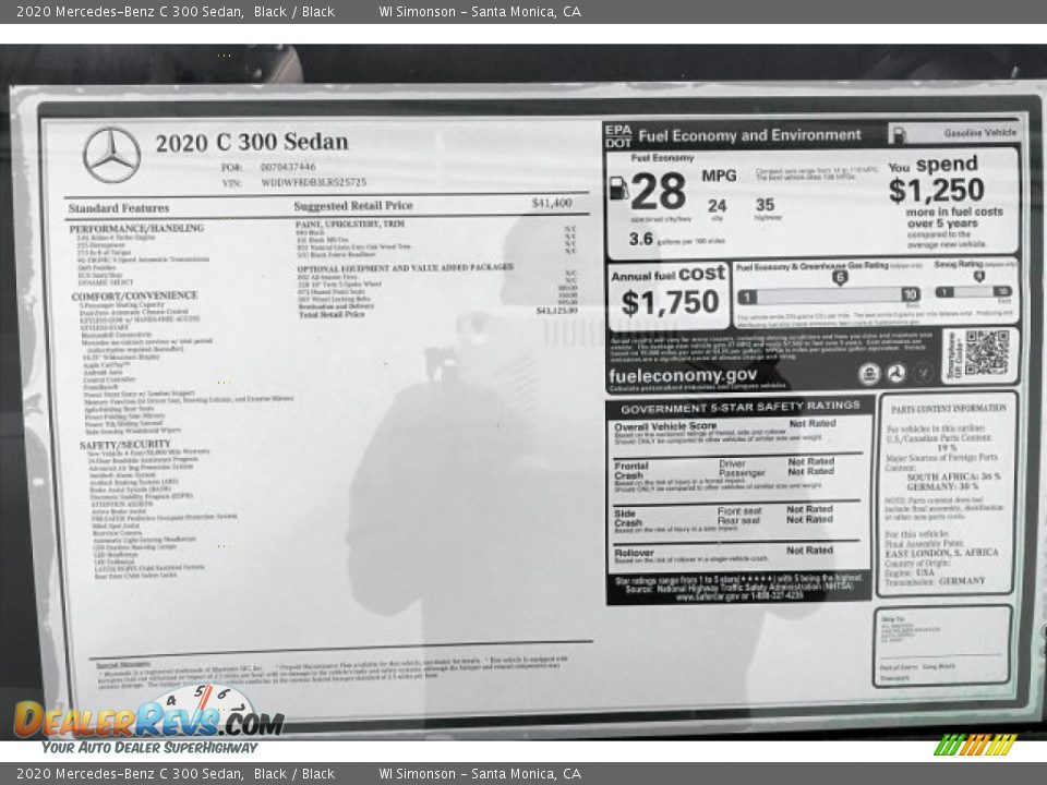 2020 Mercedes-Benz C 300 Sedan Window Sticker Photo #10